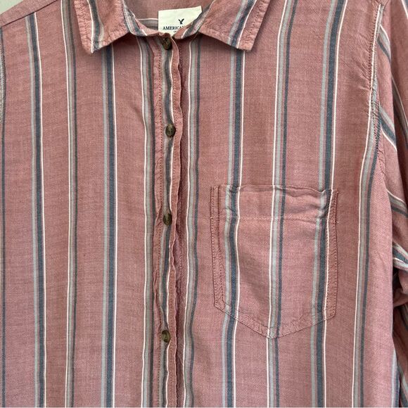 American Eagle Oversized Long Sleeve Button Striped Blouse Size M - Picture 4 of 11